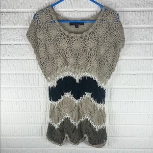 Fever Crochet Hand Knit Top in Beige, Black & White